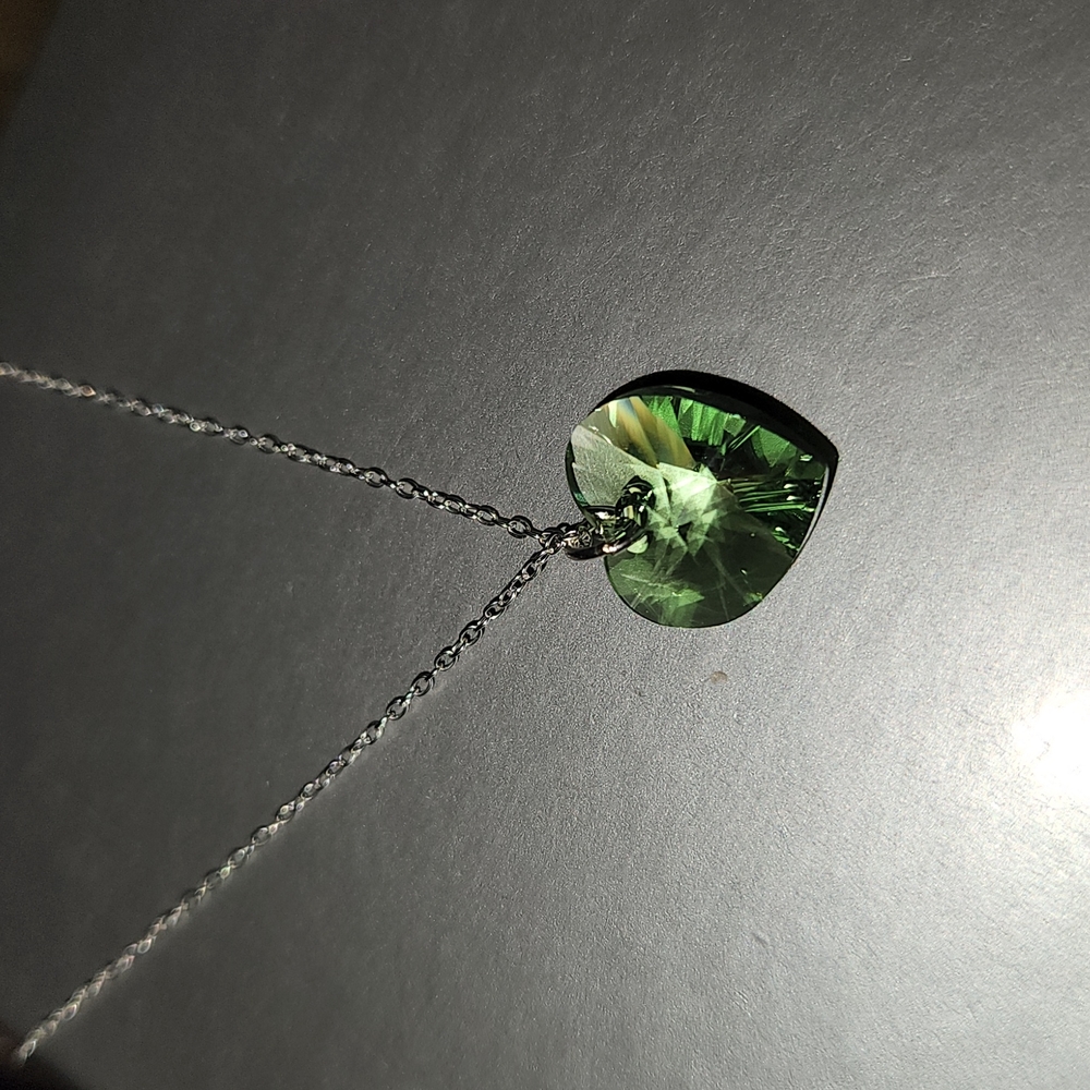 Macy's Crystal Heart Crystal 18" Pendant Necklace in Sterling Silver Green